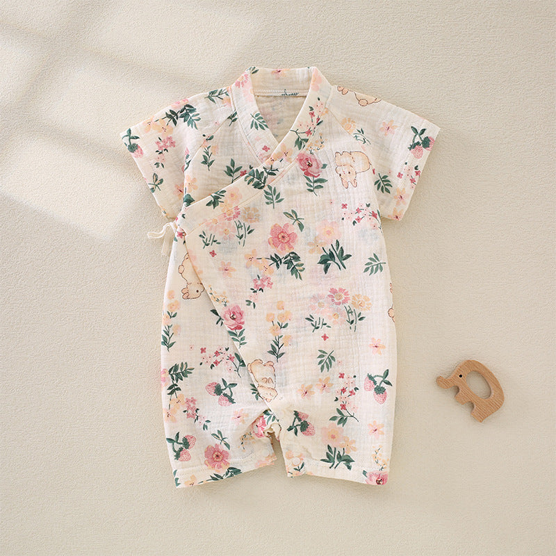 Charming Baby Printed Kimono Style Jumpsuit in Pure Cotton