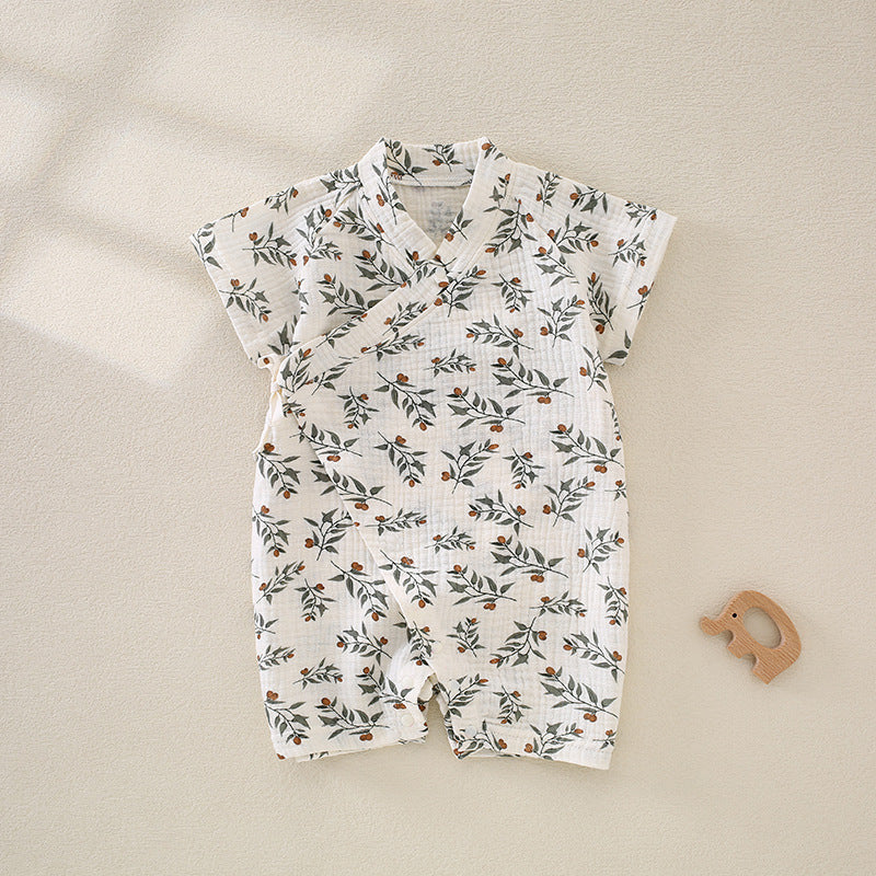 Charming Baby Printed Kimono Style Jumpsuit in Pure Cotton