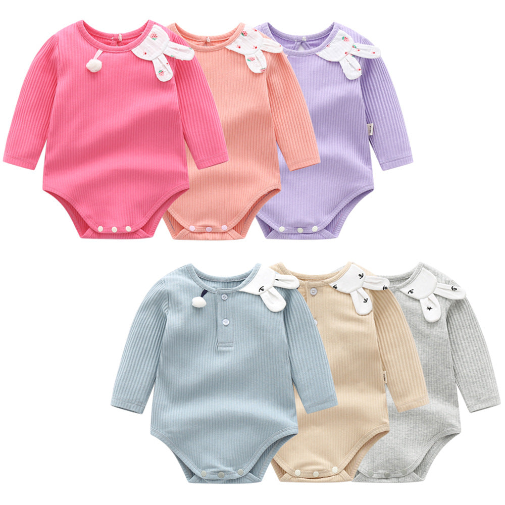 Spring Cotton Baby Jumpsuit with Bunny Shoulder Patch