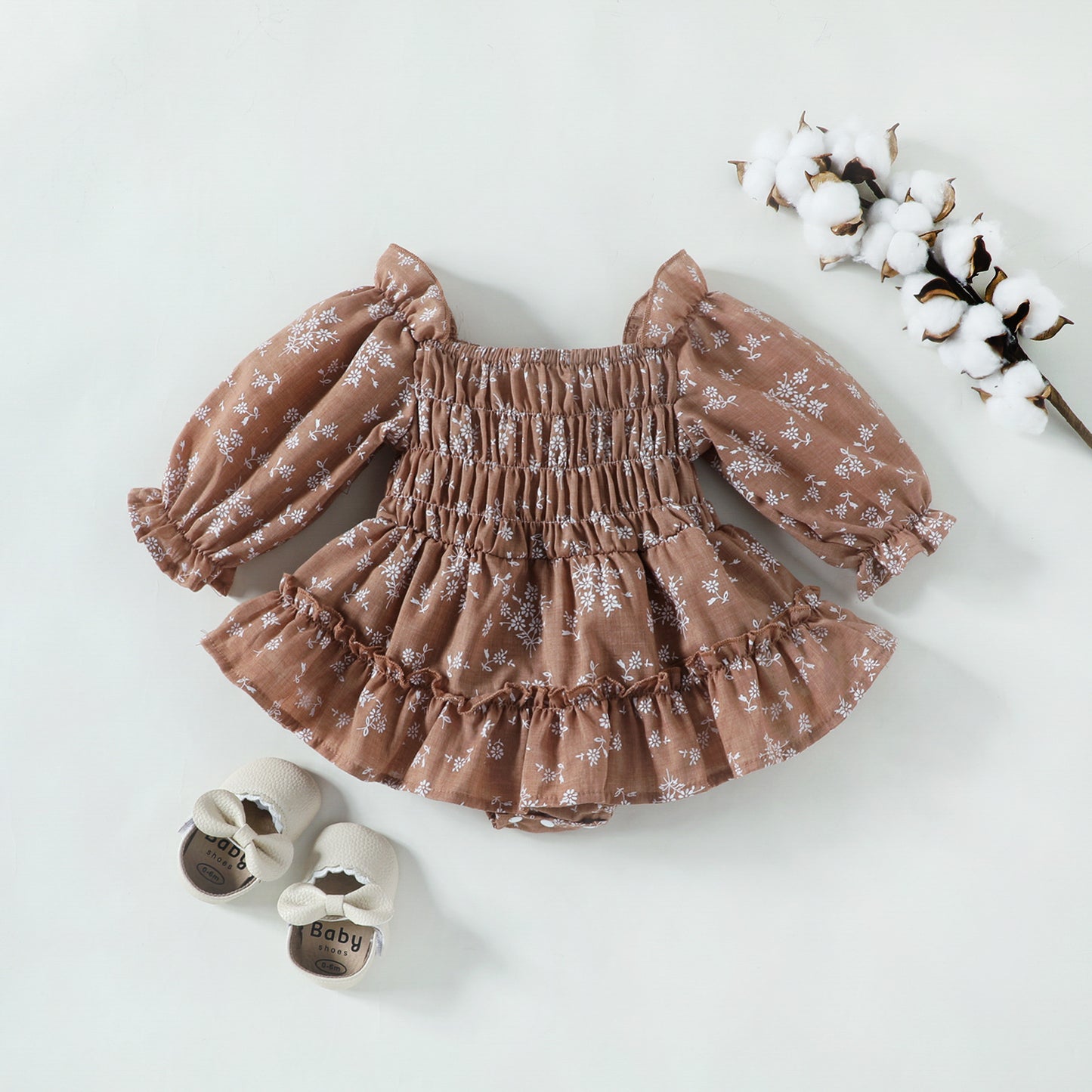 Girls' Floral Smocked Off-Shoulder Romper Dress