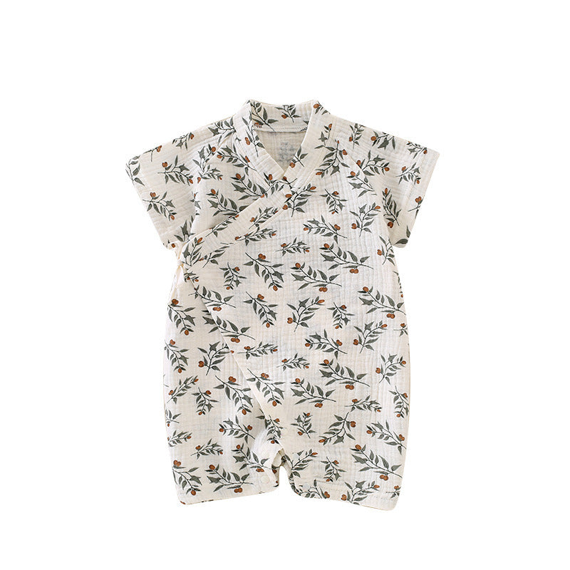 Charming Baby Printed Kimono Style Jumpsuit in Pure Cotton