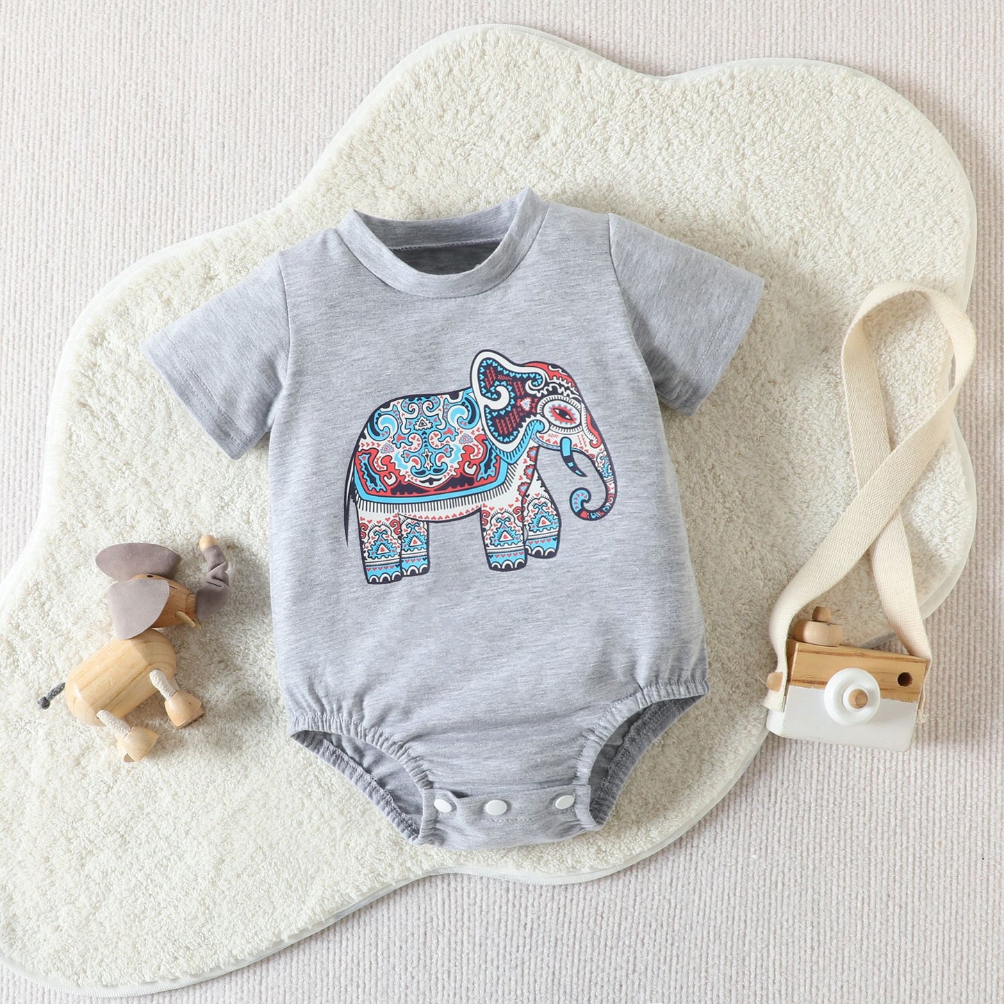 Baby Elephant Print Cute Triangle Jumpsuit - Infant Clothing