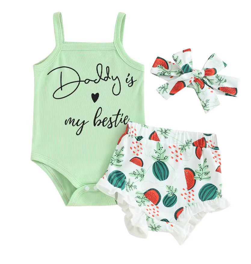 Adorable Baby Girl Spaghetti Strap Printed Romper with High Waist Shorts
