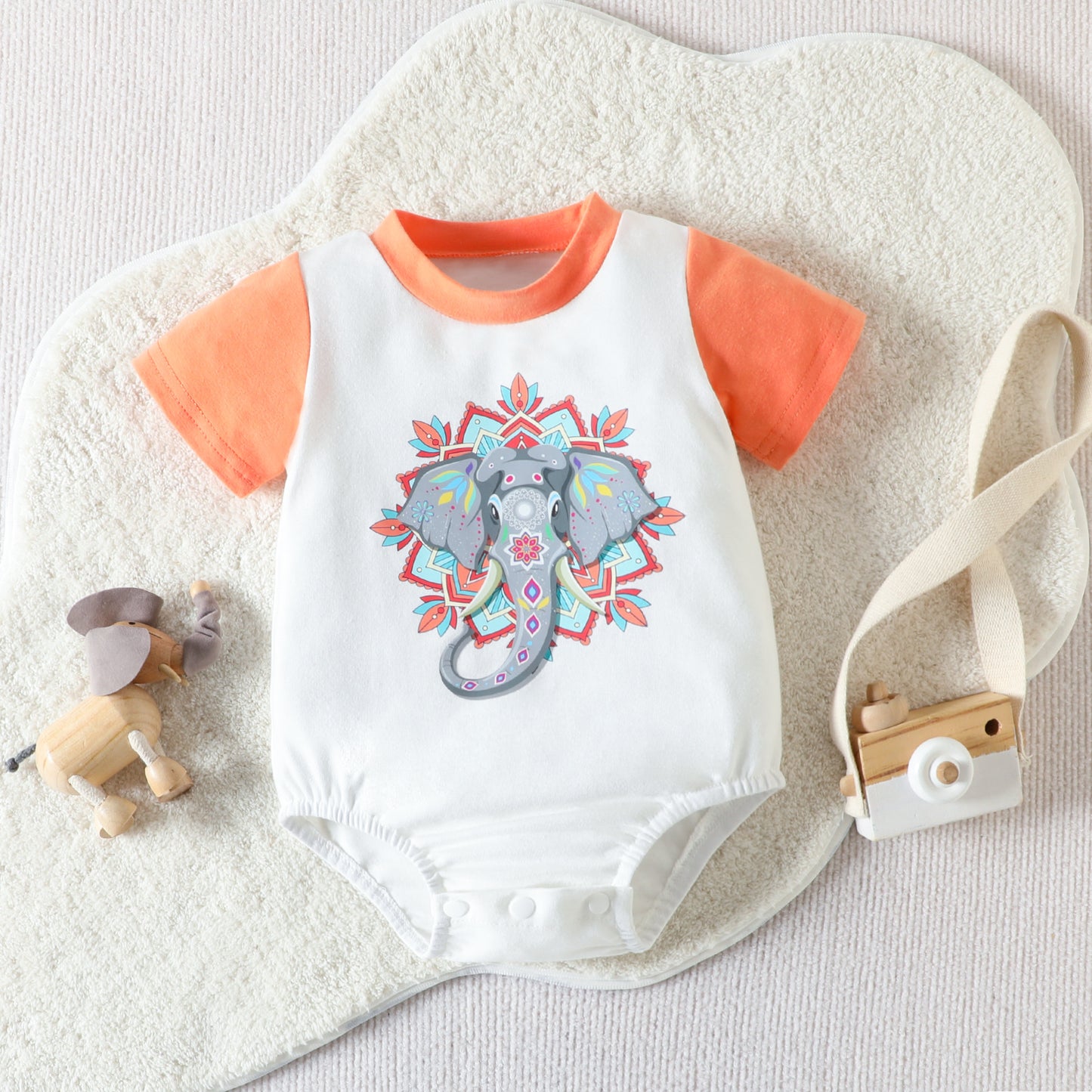 Baby Elephant Print Cute Triangle Jumpsuit - Infant Clothing