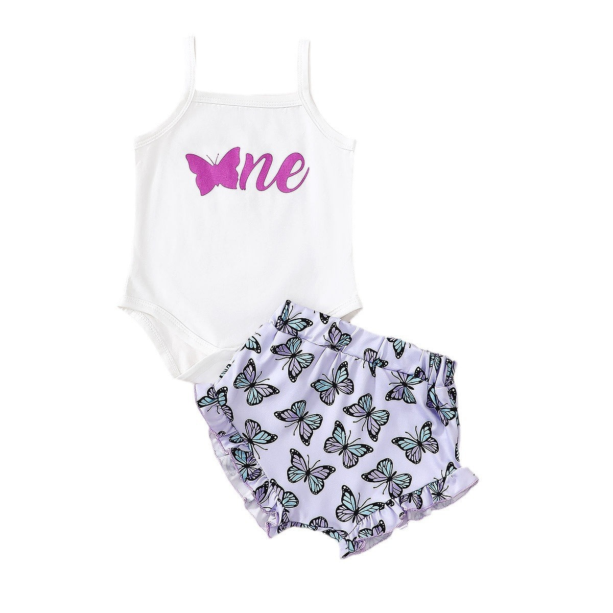 Adorable Baby Girl's Butterfly Printed Rompers Crawling Suit Two-Piece Set"