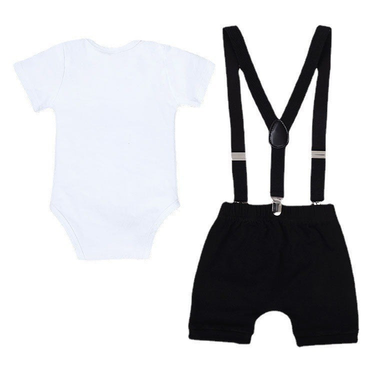 Cute Baby Romper with Bow Tie & Suspender Pants - Adorable Printed Outfit