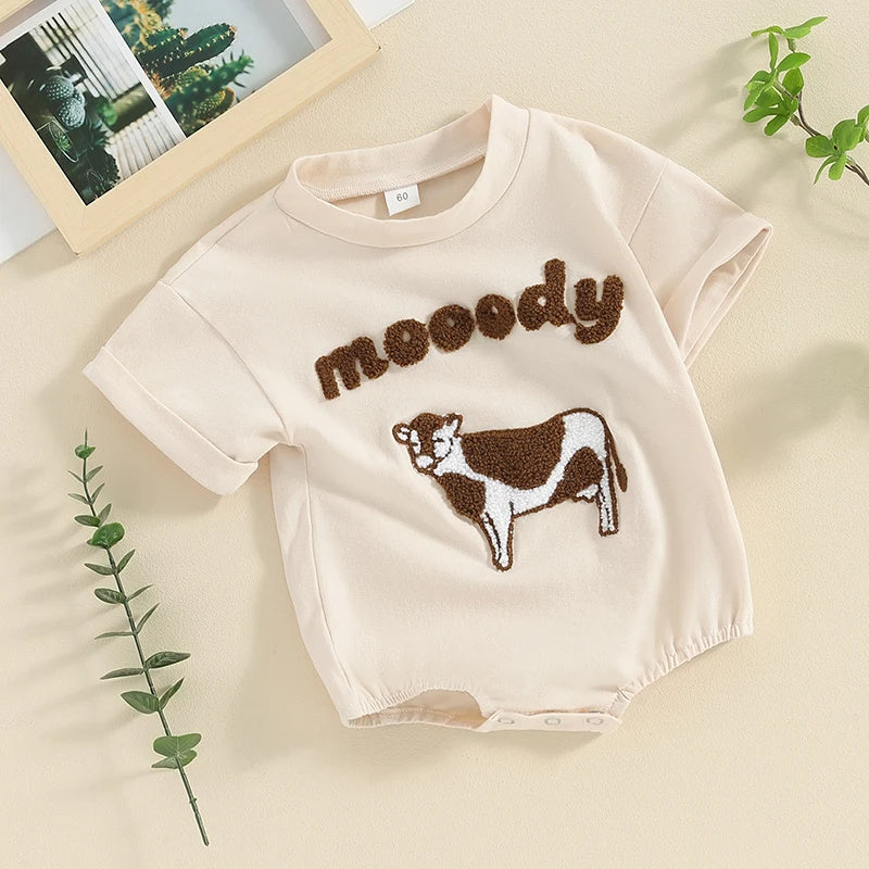Adorable Children's Cow Element Embroidered Romper | Cute Infant Outfit