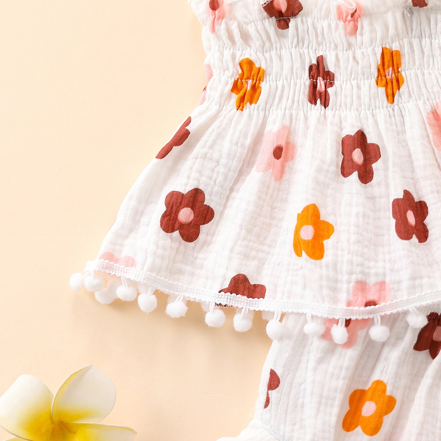 Adorable Baby Girl Flowers Sling Lace Skirt and Shorts Two-Piece Suit