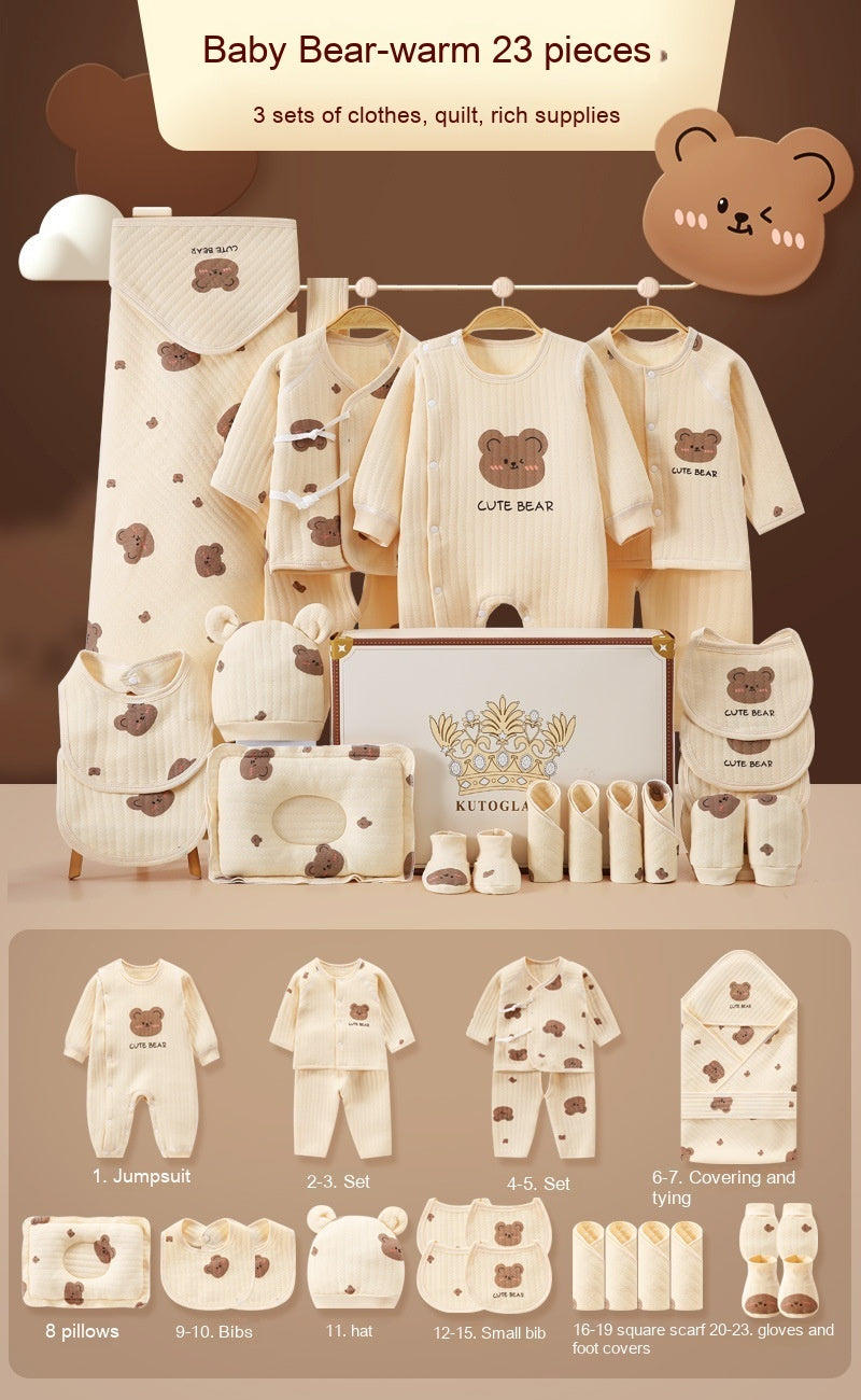 Cute Bear Printed Newborn Baby Pure Cotton Clothing Gift Set