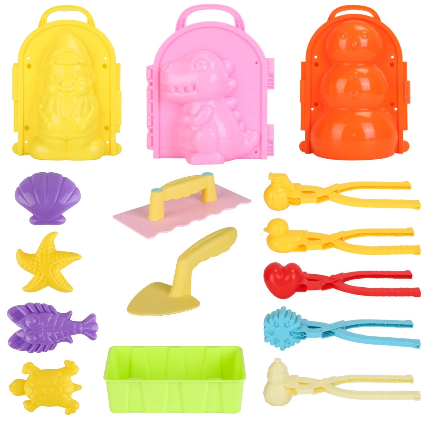 Set Of 15Pcs Winter Snowball Tool Kit Kids Snow Molds Outdoor Snow Beach Toys For Kids Toddlers Adults Snowman Snowflake Duck Dinosaur