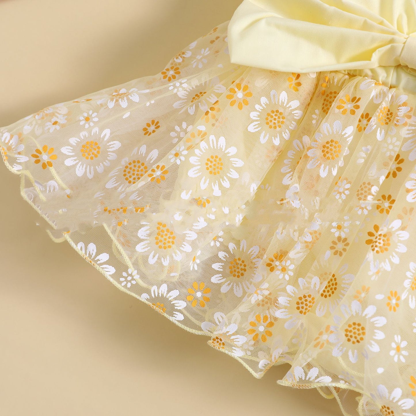 Chic Mesh Flounced Sleeve Floral Dress for Girls - Perfect for Summer
