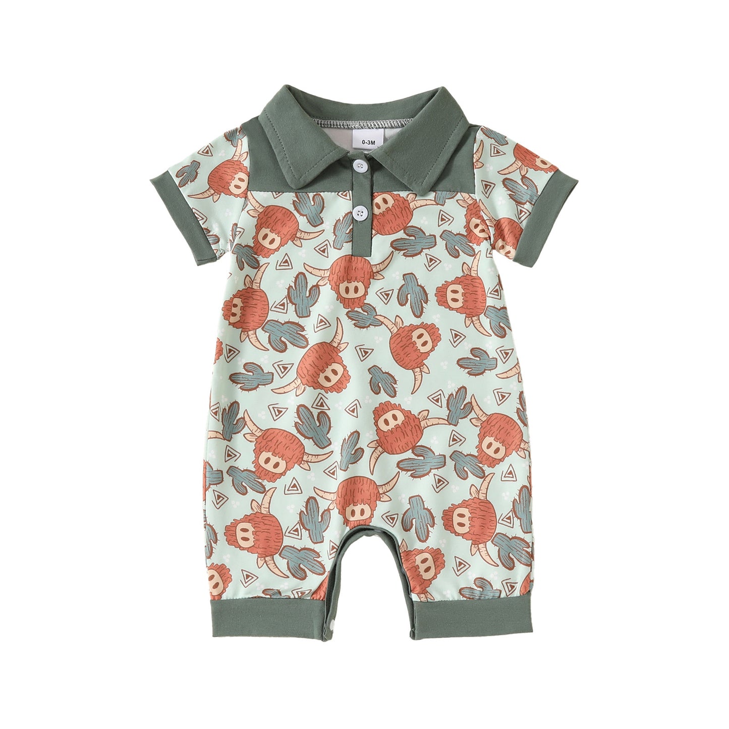 Adorable Cartoon Printed Baby Collared Pullover Short Sleeve Rompers