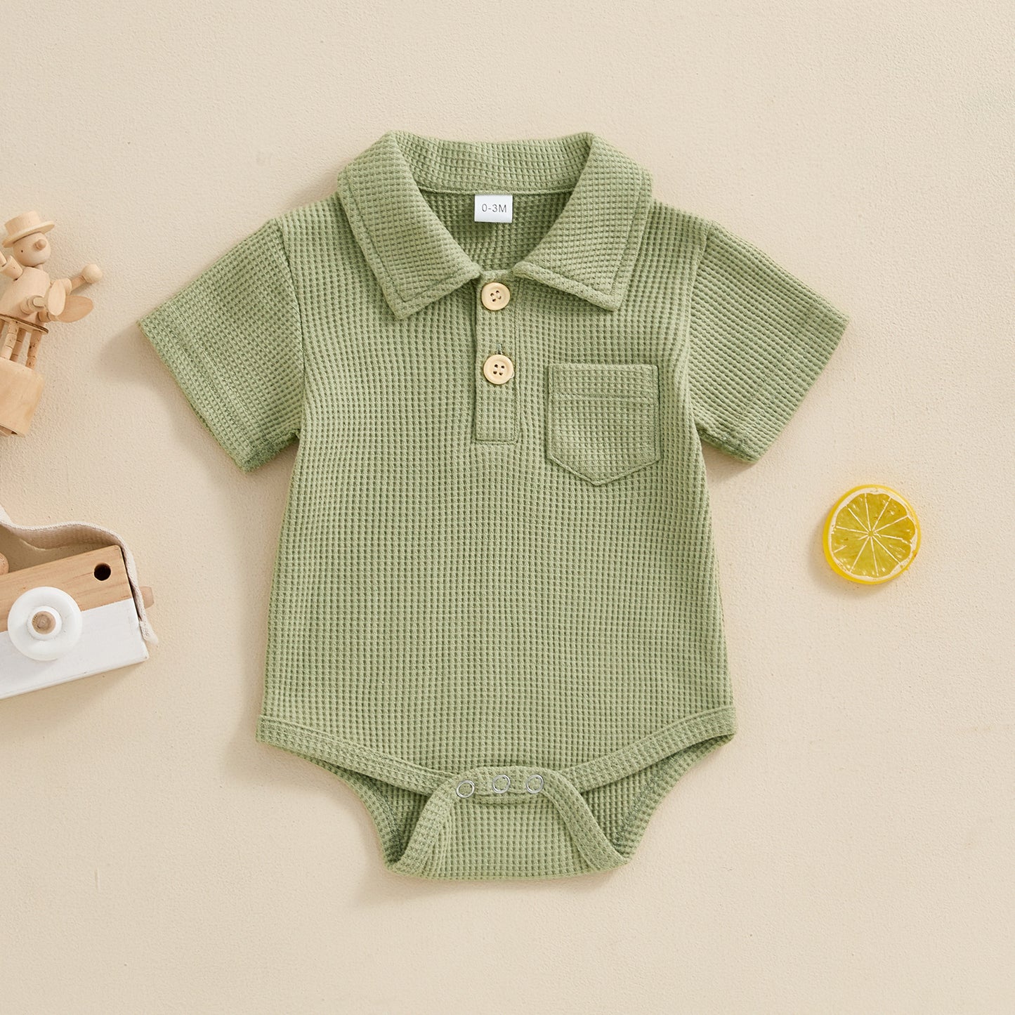 Stylish Baby Collared Waffle Jumpsuit - Fashionable Infant Casual Wear
