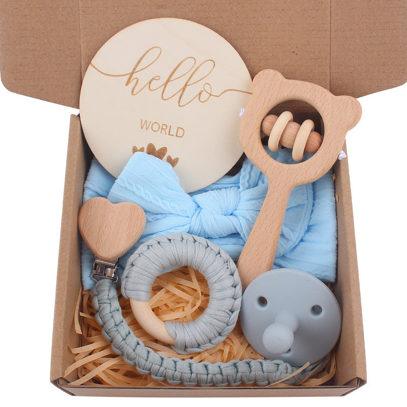 Teething Saliva Towel Set: Nipple Clip Chain, Cotton Towel, Wooden Rabbit Ears