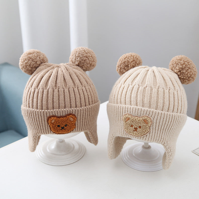 Adorable Baby Hat with Warm Earflaps - Cute Bear Knitted Woolen Cap