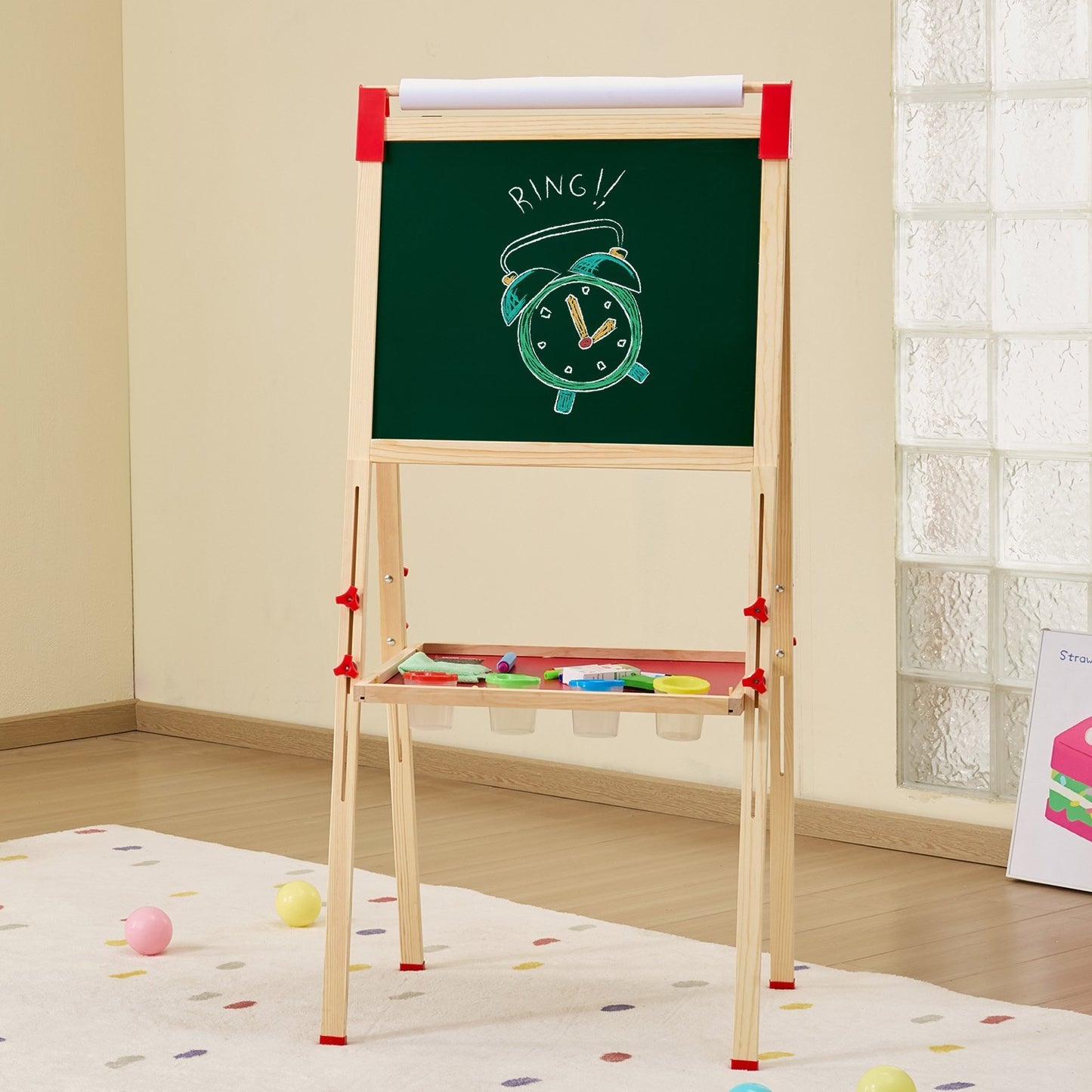 3-in-1 Kids Art Easel – Double-Sided Wooden Easel with Magnetic Whiteboard & Chalkboard