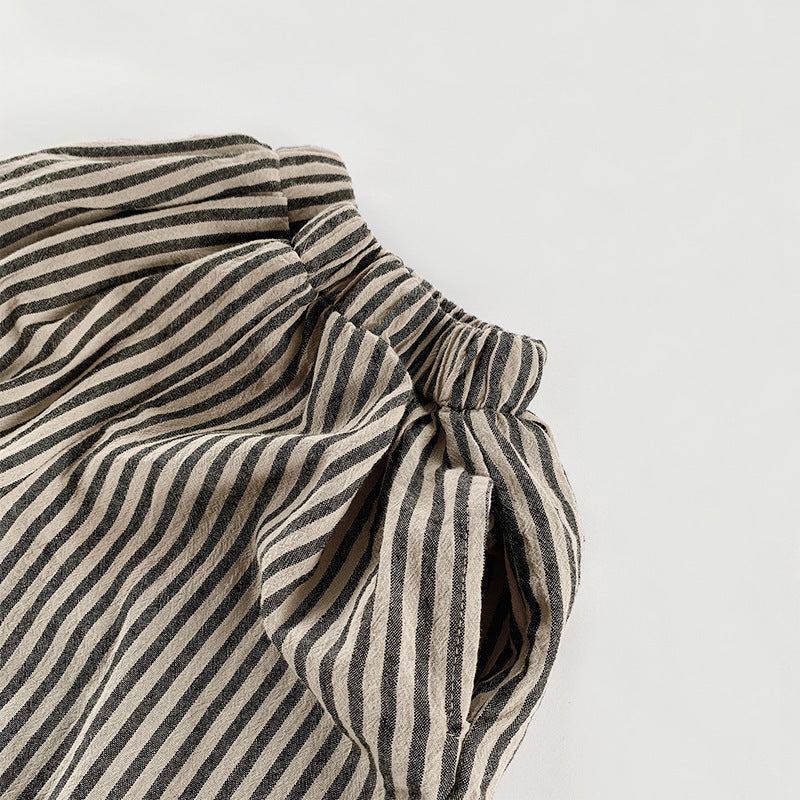 Summer Children's Cotton and Linen Vertical Striped Shorts - Lightweight and Stylish