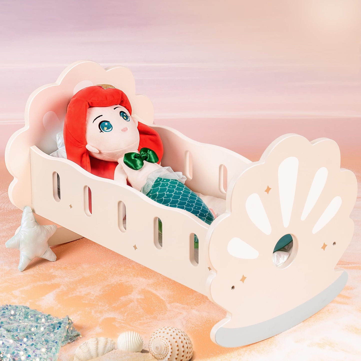 Baby Doll Crib, Baby Doll Bed, Doll Rocking Cradle Baby Doll Accessories Furniture With Bedding For 18 Inch Dolls