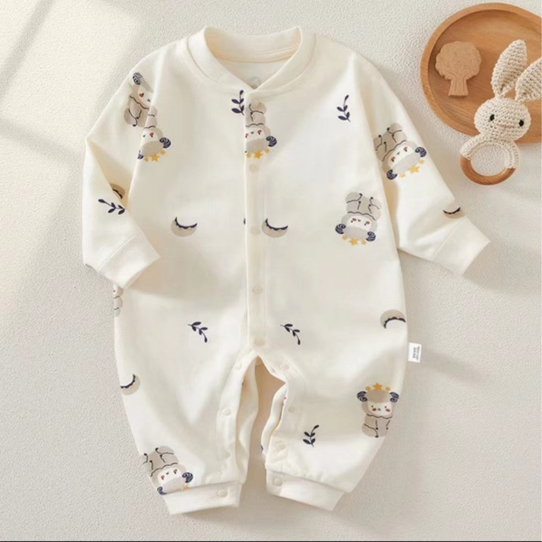 Adorable Infant Cartoon Printed Long Sleeve Jumpsuit for Spring and Autumn