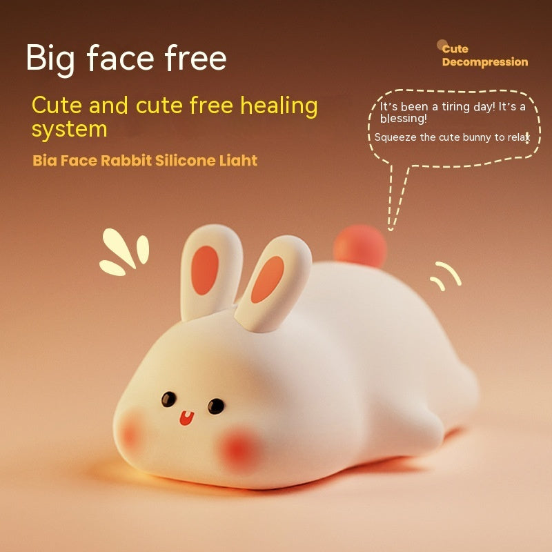 Adorable LED Touch Sensor Night Light - Big Face Rabbit Silicone Lamp for Kids' Room, Christmas Gift, and Home Decor