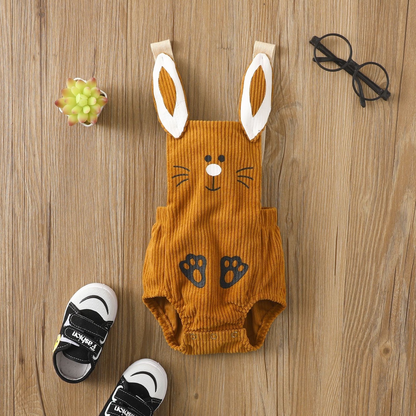 Boys and Girls Corduroy Rabbit Backstrap Triangle Romper