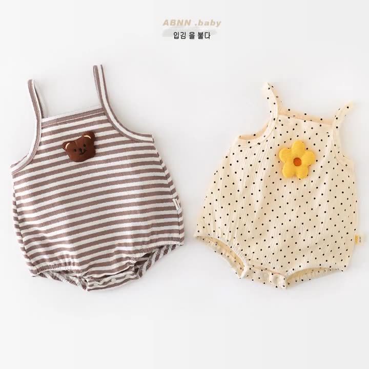 Irresistible Infant Summer Spaghetti Strap Flower and Bear Design Jumpsuit