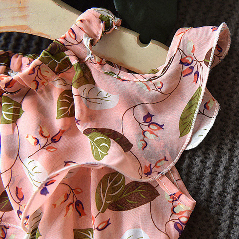 Bohemian Holiday: Sleeveless Leaf Chiffon Dress for Girls