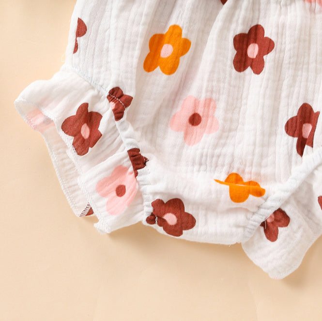 Adorable Baby Girl Flowers Sling Lace Skirt and Shorts Two-Piece Suit