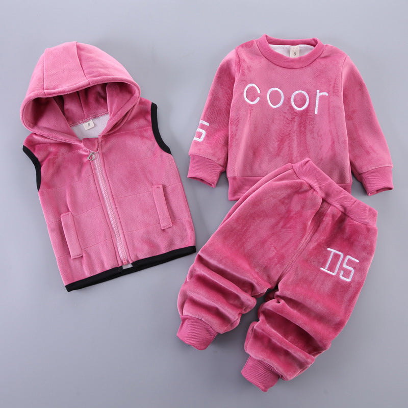 Adorable Baby Printed Hooded Sleeveless Vest Sweater and Trouser Set: Perfect for Your Little One's Comfort and Style