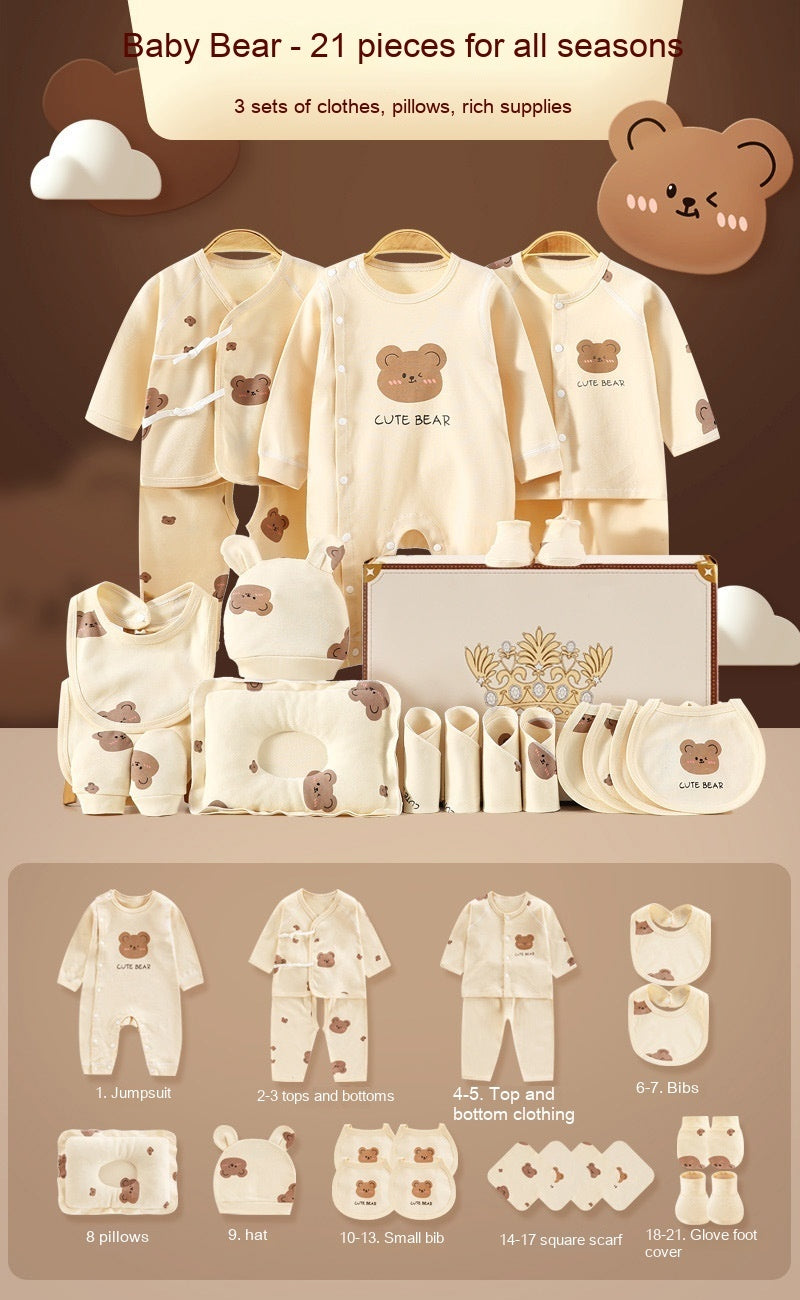 Cute Bear Printed Newborn Baby Pure Cotton Clothing Gift Set