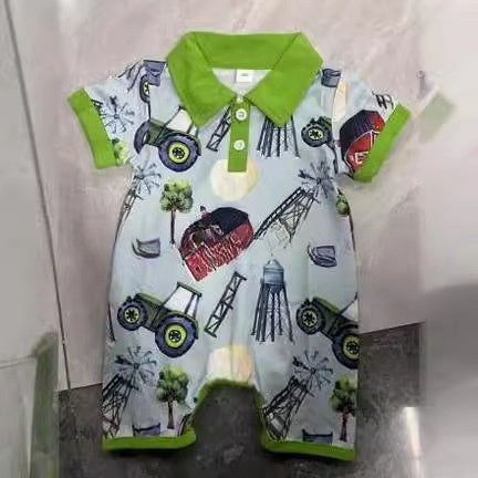 Boy's Western Element Printed Short Sleeve Rompers: Trendy and Comfortable