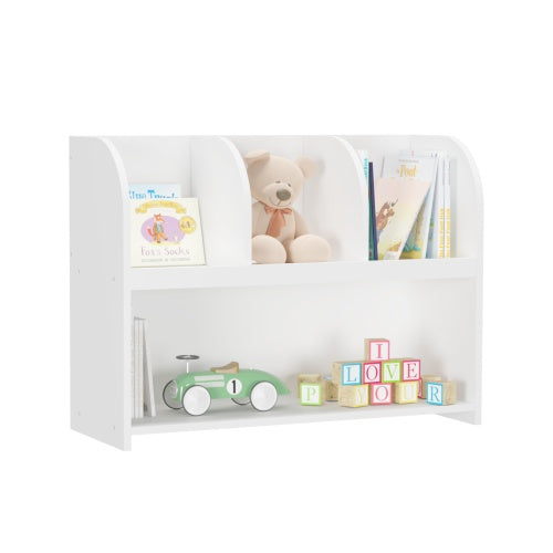 Kids Bookcase with 4 Compartments – Multi-Purpose MDF Storage Shelf with Wall Safety Buckle