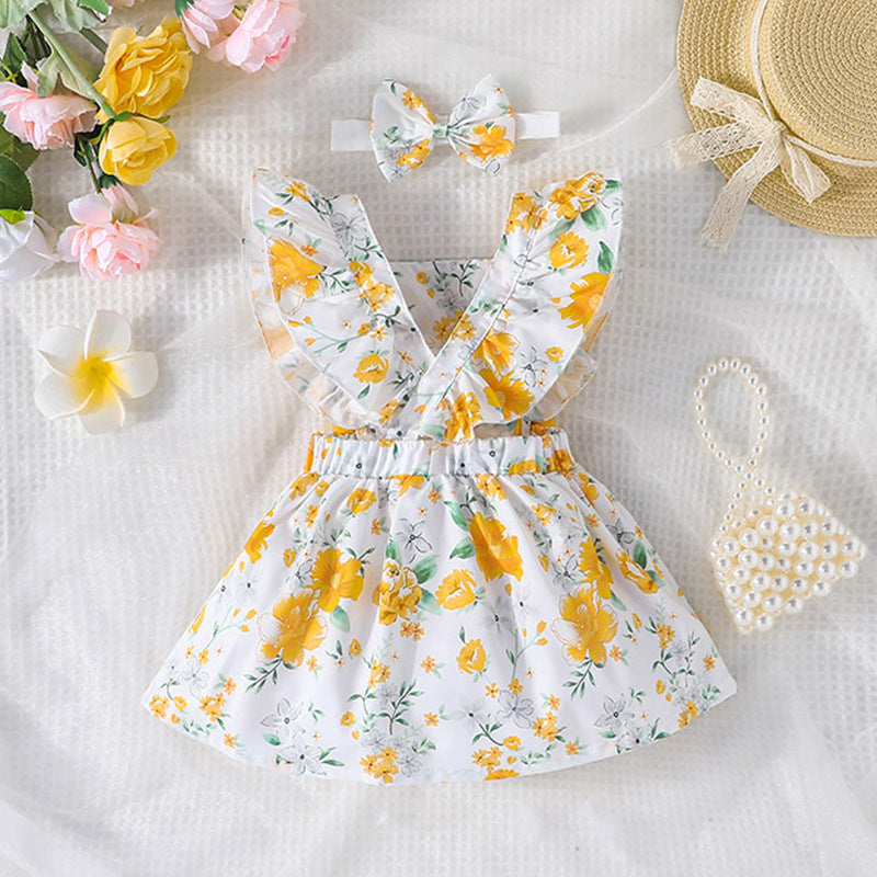 Adorable Baby Girl Floral Printed Romper with Matching Headband – Perfect Summer Outfit