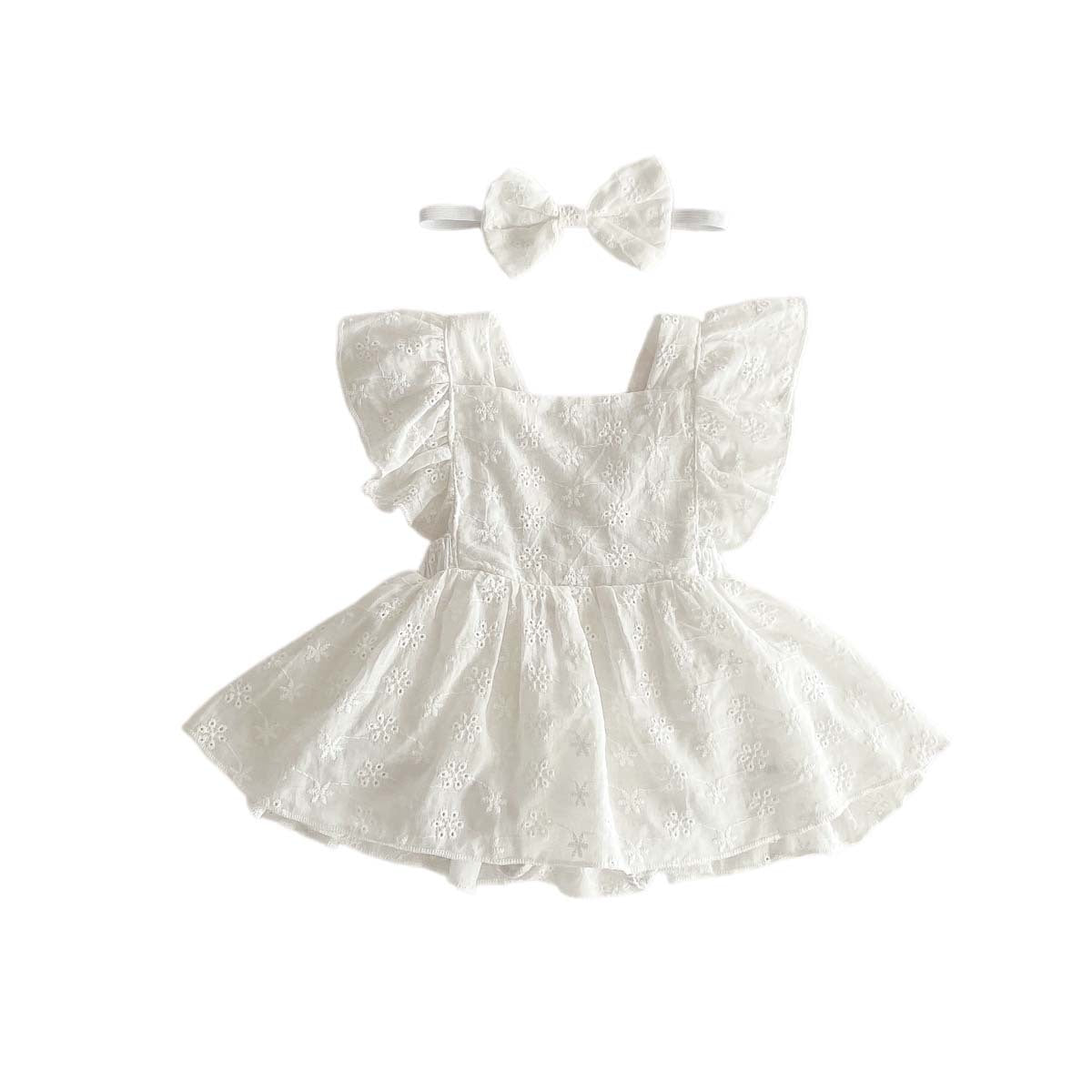 Adorable Baby Girl Ruffled Sleeve Lace Princess Romper Dress