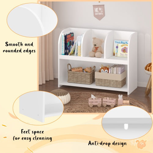 Kids Bookcase with 4 Compartments – Multi-Purpose MDF Storage Shelf with Wall Safety Buckle