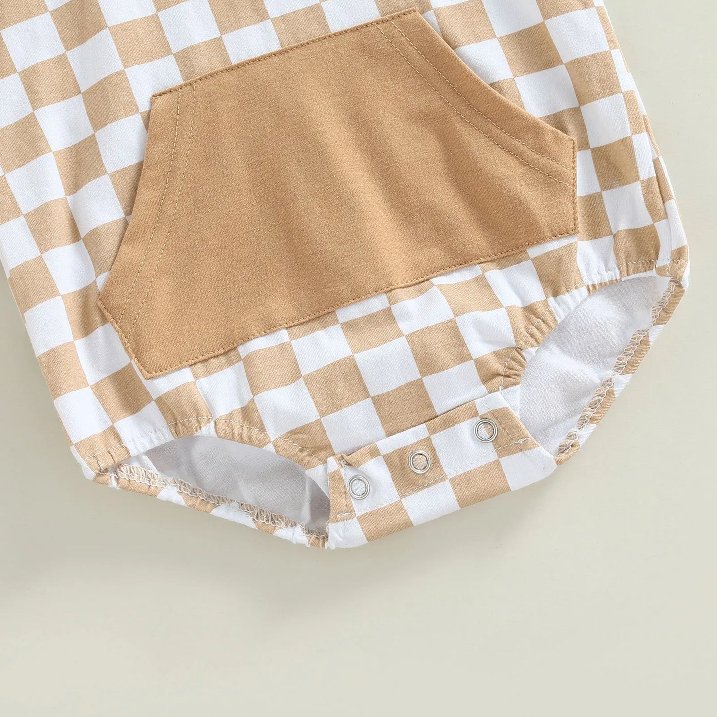 Chessboard Plaid Short Sleeve Hooded Romper: Stylish Comfort for Your Little One