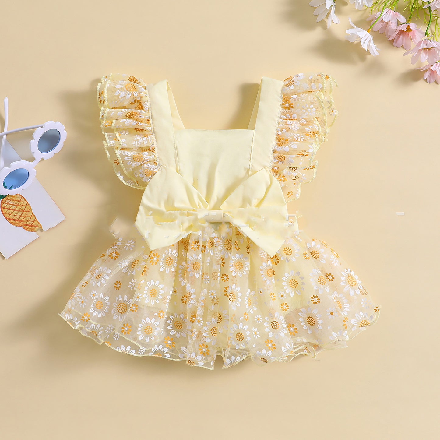 Chic Mesh Flounced Sleeve Floral Dress for Girls - Perfect for Summer
