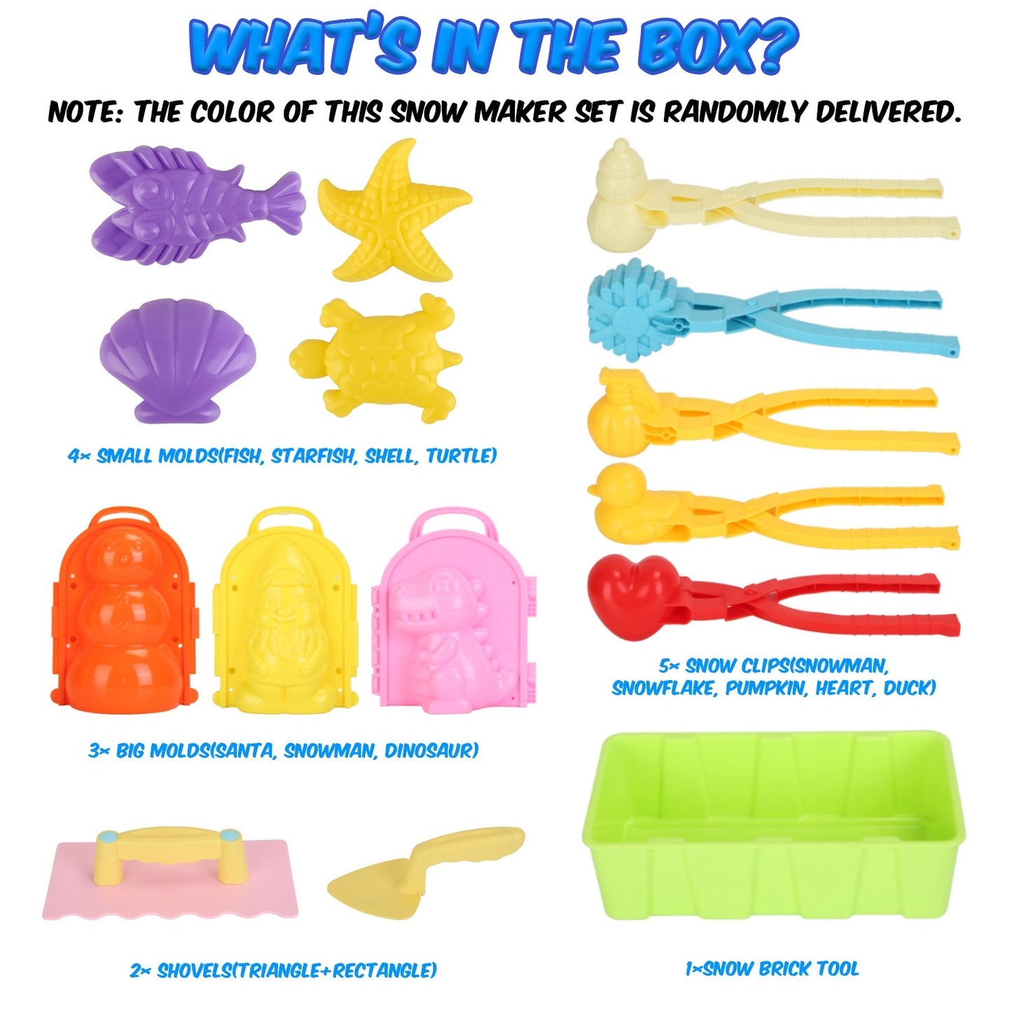Set Of 15Pcs Winter Snowball Tool Kit Kids Snow Molds Outdoor Snow Beach Toys For Kids Toddlers Adults Snowman Snowflake Duck Dinosaur