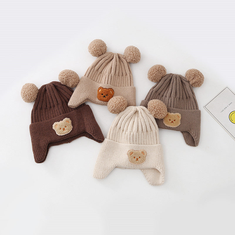 Adorable Baby Hat with Warm Earflaps - Cute Bear Knitted Woolen Cap