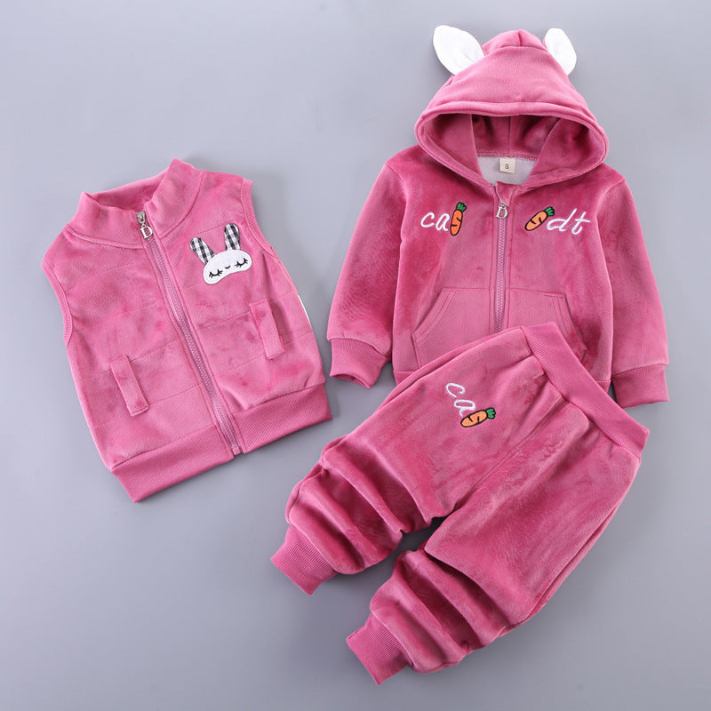 Adorable Baby Printed Hooded Sleeveless Vest Sweater and Trouser Set: Perfect for Your Little One's Comfort and Style