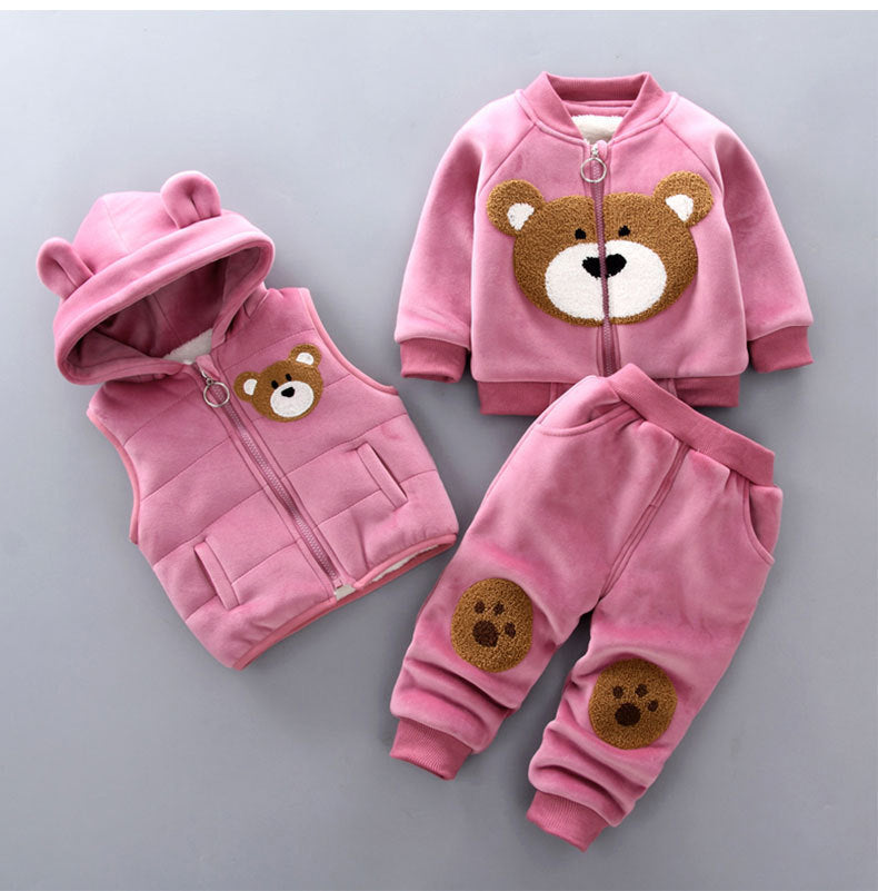 Adorable Baby Printed Hooded Sleeveless Vest Sweater and Trouser Set: Perfect for Your Little One's Comfort and Style