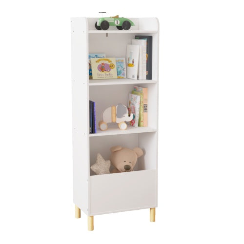 Kids 4-Tier Wooden Bookcase – Multi-Purpose Storage Shelf with Wall Safety Buckle