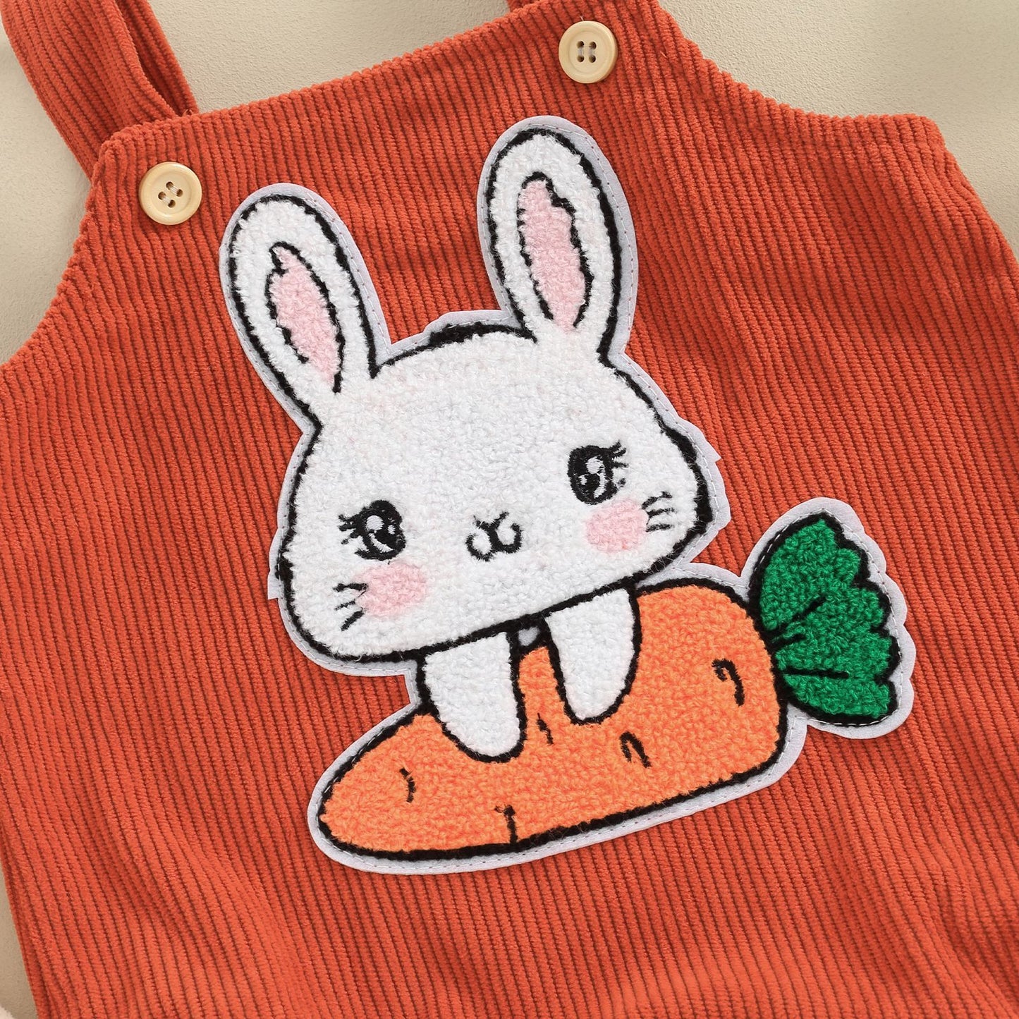 Easter Bunny Embroidered Corduroy Baby Girl Romper | Cute Children's Clothing