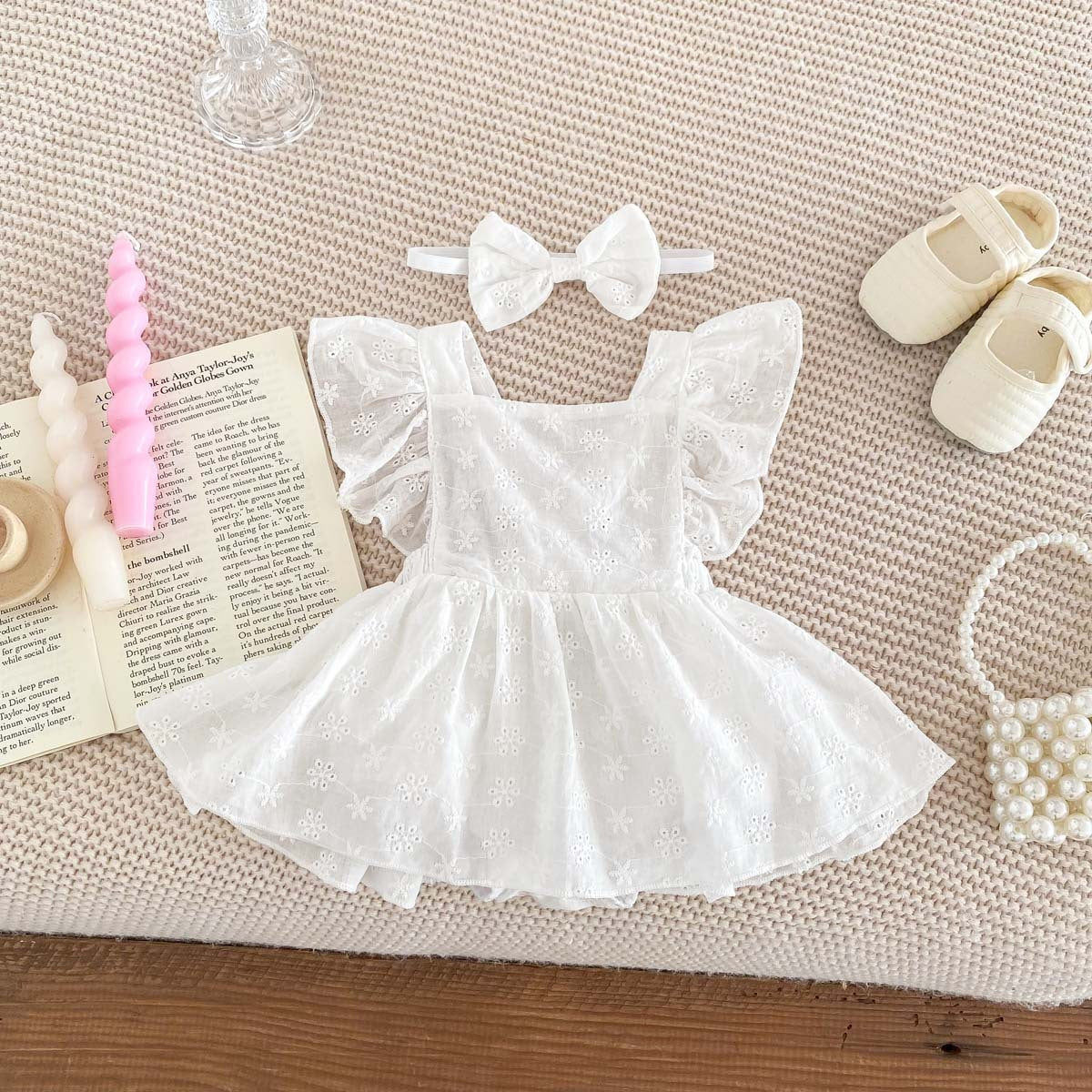 Adorable Baby Girl Ruffled Sleeve Lace Princess Romper Dress