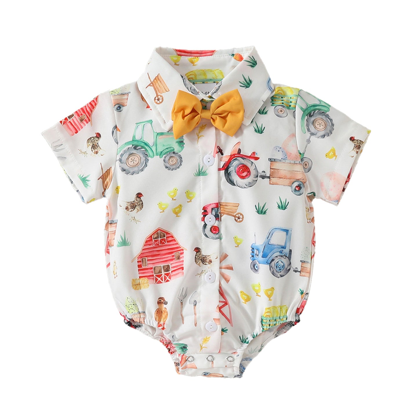 Printed Short Sleeve Lapel Bow Tie Jumpsuit: Stylish Infant Fashion