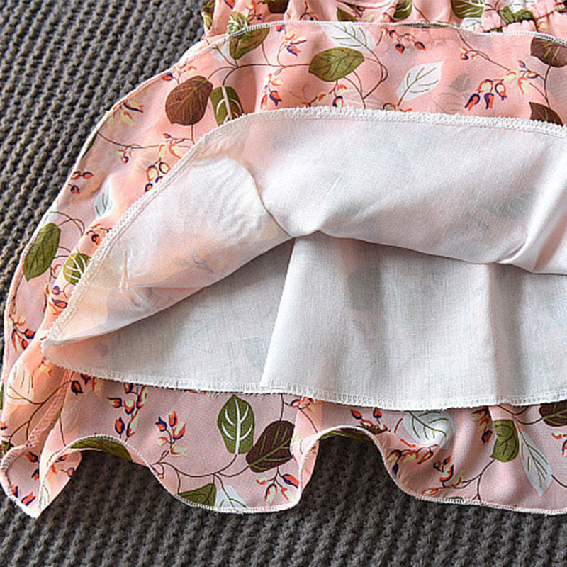 Bohemian Holiday: Sleeveless Leaf Chiffon Dress for Girls