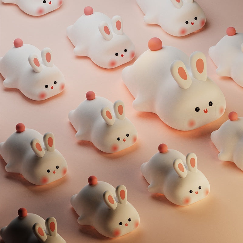 Adorable LED Touch Sensor Night Light - Big Face Rabbit Silicone Lamp for Kids' Room, Christmas Gift, and Home Decor