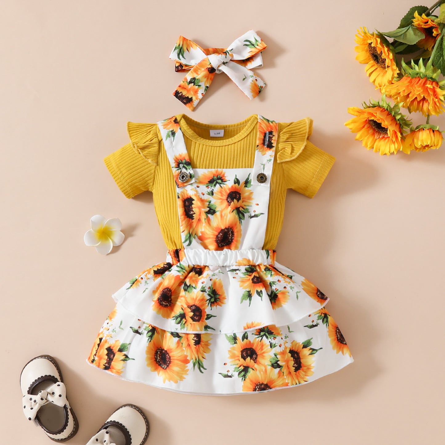 Baby Girl's Summer Short-sleeved Romper Wiot Suspender Skirt Floral Fruit Casual Skirt Suit