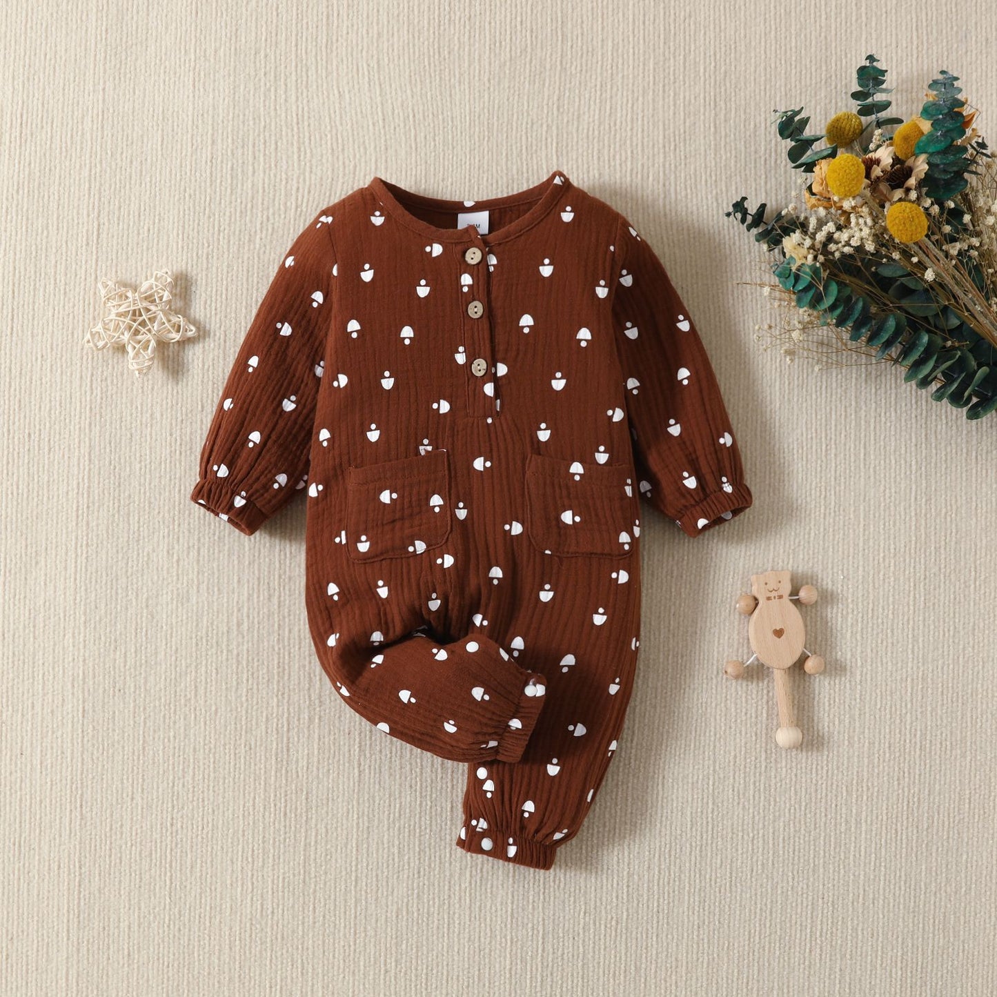 Adorable Printed Baby Cotton Long Sleeve Jumpsuit – Stylish and Comfortable