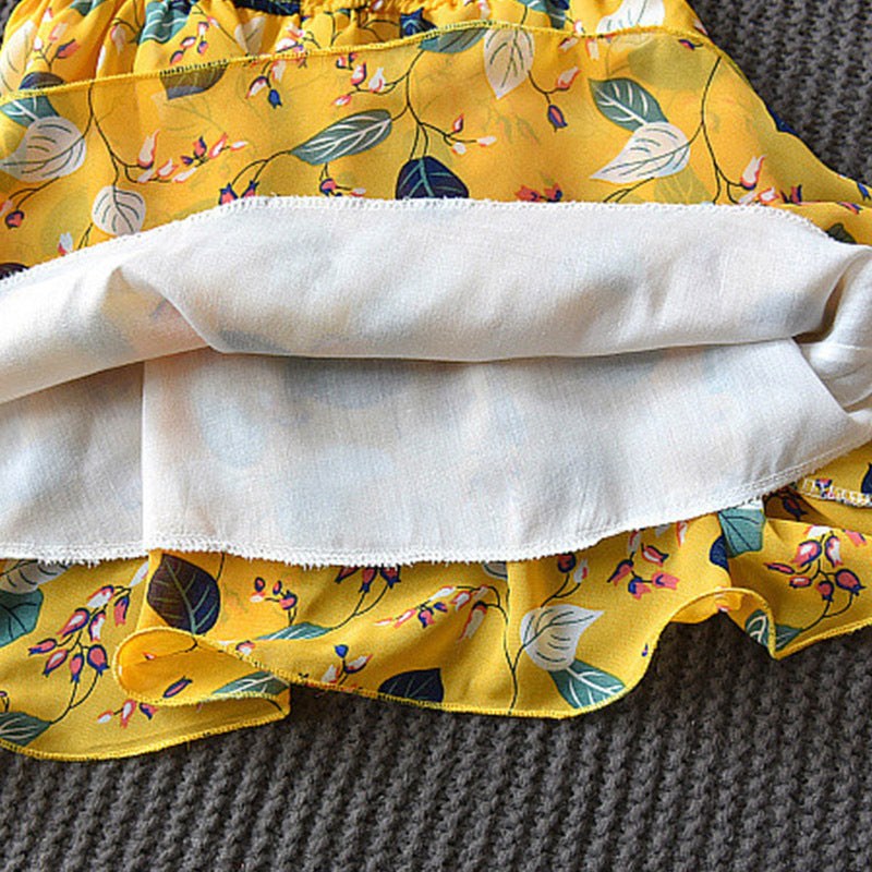 Bohemian Holiday: Sleeveless Leaf Chiffon Dress for Girls